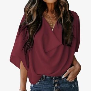 Sokoto dress blouse Chic Burgundy Drape Blouse size L